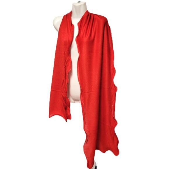 Red Curly Hem Scarf Fall Scarf Rectangular Scarf - NEW - Picture 6 of 7